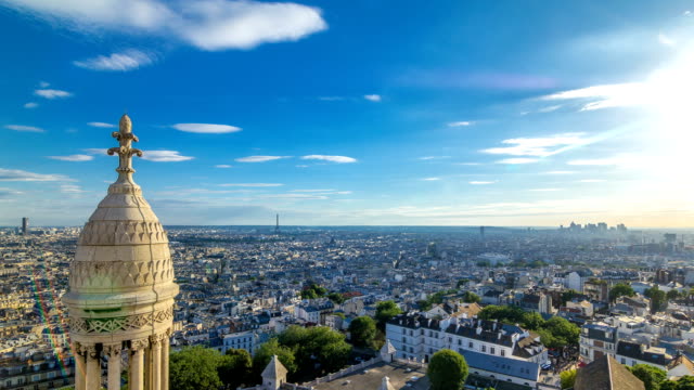 Panorama-de-timelapse-de-París,-Francia.-Vista-superior-del-Sagrado-Corazón-Basílica-de-Montmartre-Sacre-Coeur