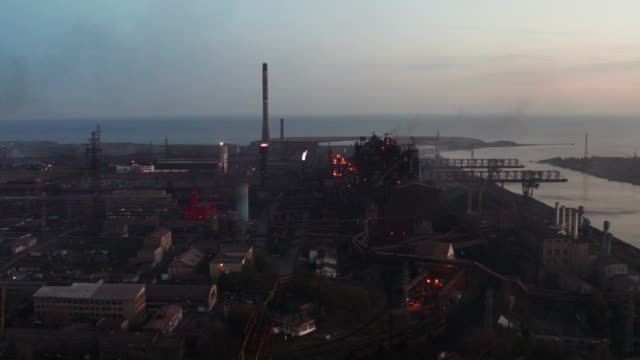 Industrial-production-plant-with-blast-furnaces.-Evening-time