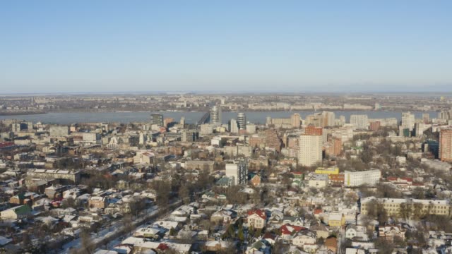 Bird's-eye-view-of-Dnipro-city-skyline.-Winter-cityscape-background.