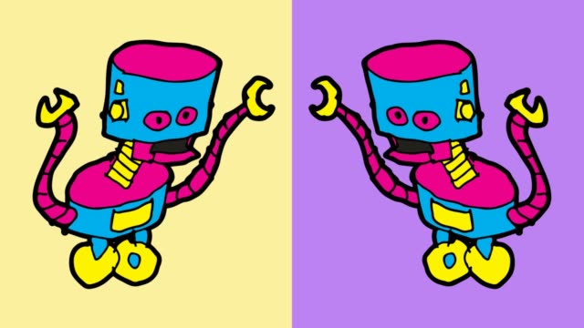 Kinder-Zeichnung-Pop-Art-nahtlose-Hintergrund-Thema-Roboter