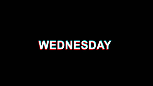 Miércoles-Glitch-efecto-texto-digital-TV-distorsión-4K-bucle-de-animación
