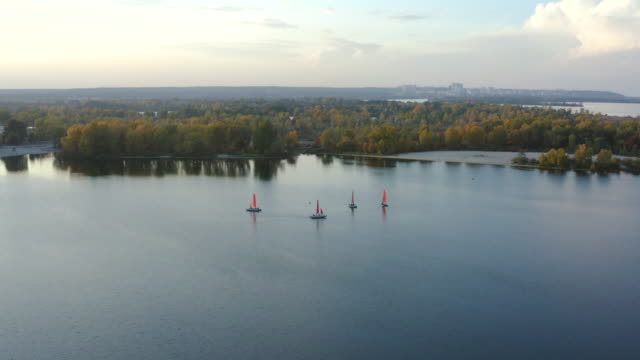 The-aerial-shot-of-boats-sailing-on-the-river