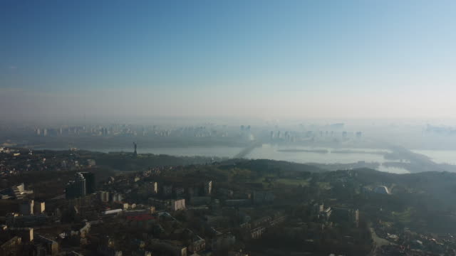 Aerial-view-over-Kiev-in-the-fog-4K-Ultra-HD