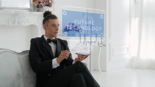 Young-man-uses-hologram-Future-technology