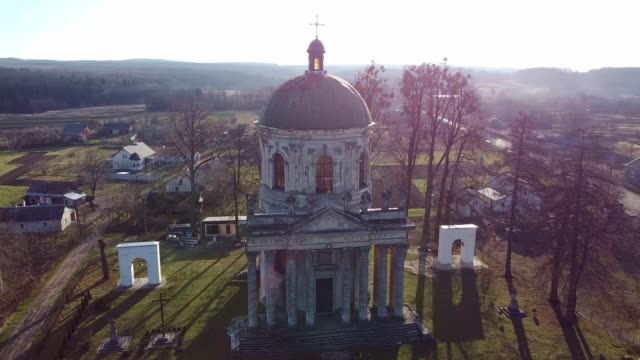 Roman-Catholic-Church-Aerial,-Ukraine