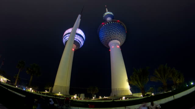 El-Timelapse-las-torres-de-Kuwait-hyperlapse-La-atracción-más-famosa-de-la-ciudad-de-Kuwait.-Kuwait,-Medio-Oriente
