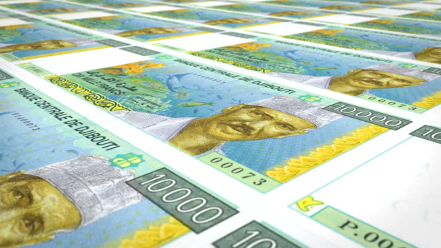 Banknotes-of-ten-thousand-francs-of-Djibouti--rolling,-cash-money,-loop