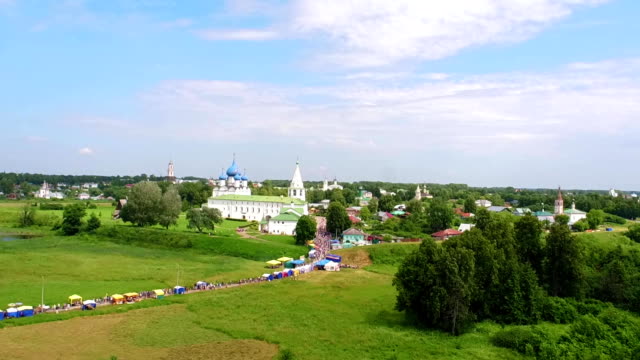 summer-holidays-and-tourism-in-Suzdal,-Russia.-aerial-shot