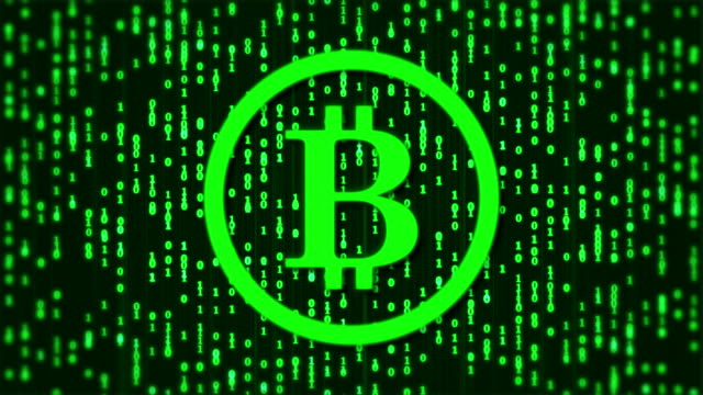 Bitcoin-Währungssymbol-auf-dem-digitalen-Hintergrund