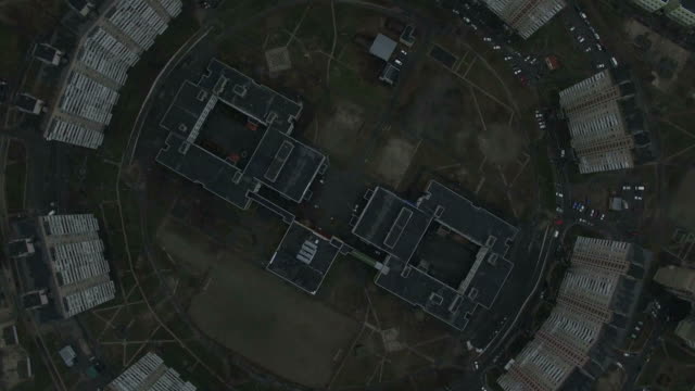Aerial-footage-of-gray-Soviet-houses-pattern.-USSR-identical-houses