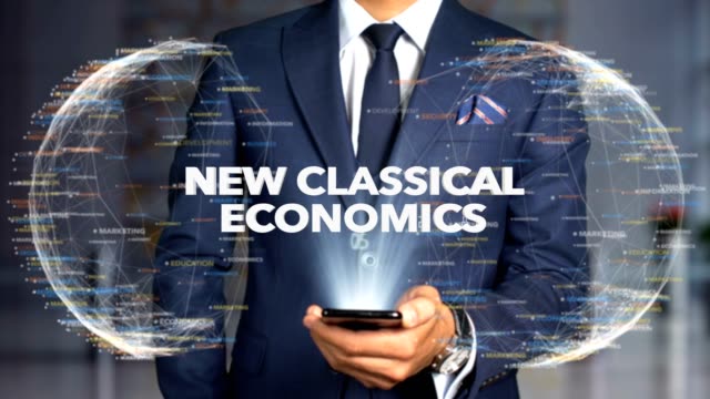 Geschäftsmann-Hologramm-Concept-Economics-Neue-klassische-Ökonomie