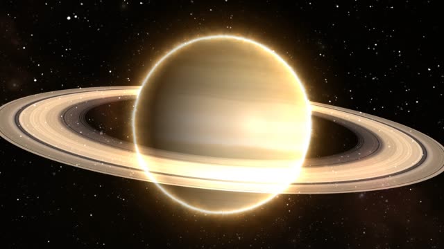 Beautiful-View-of-Planet-Saturn-from-Space-Timelapse-and-Stars---4K-Seamless-Loop-Motion-Background-Animation