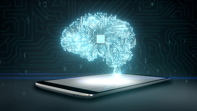CPU-chip-shape-of-brain-on-smartphone,-mobile,-artificial-intelligence