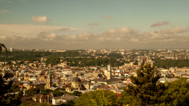 Time-lapse-in-old-city-with-moving-clouds.-Lviv,-Ukraine.