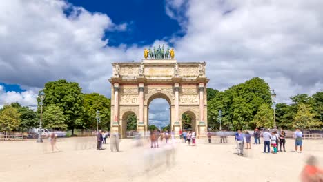 Triumphal-Arch-timelapse-hyperlapse-at-Tuileries-gardens-in-Paris,-France