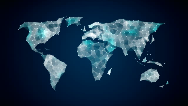 3D-Animation.-Verbindungslinie-Punkte,-Punkte-macht-globale-Weltkarte,-Internet-der-Dinge.-4-k-Film.