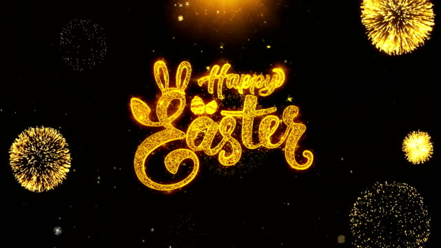 Feliz-Pascua-deseos-saludos-tarjeta,-invitación,-celebración-fuegos-artificiales-looped