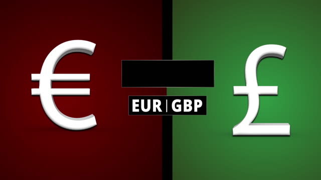 GBP-/-EUR-Exchange-Rate-Scenerios-3D-Animation;-Euro-Falling,-Pound-Rising