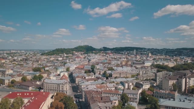 Aerial-City-Lviv,-Ukraine.-European-City.-Central-part-of-old-european-city