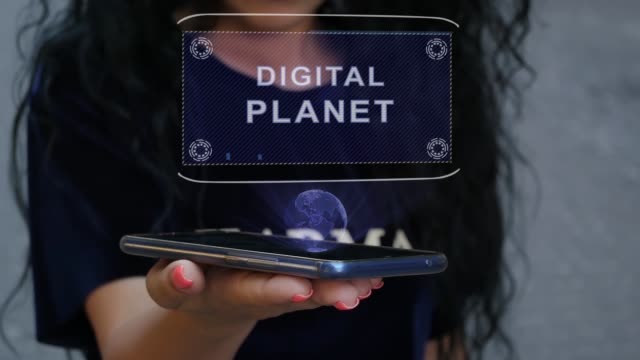 Woman-showing-HUD-hologram-Digital-planet