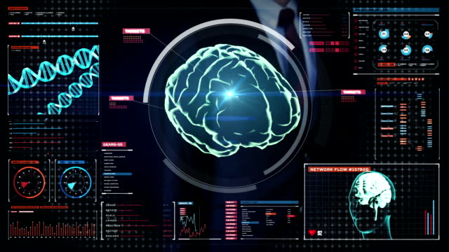 Geschäftsmann-digitalen-Bildschirm-berühren-Brain.cerebrum-scannen.