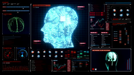 Brain-head-shape-digital-lines-in-digital-display,-artificial-intelligence