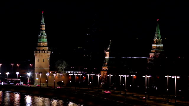 Stadtbild-bei-Nacht.-Stadt-Moskau,-Russland.-Timelapse