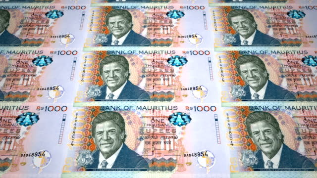 Billetes-de-1-mil-rupias-de-las-Islas-Mauricio,-dinero-en-efectivo,-lazo