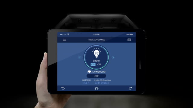 Tocar-la-tableta-de-IoT,-aplicación-smart-pad,-salón-luz-ahorro-de-energía-control-de-eficacia,-electrodomésticos-inteligentes,-internet-de-las-cosas.