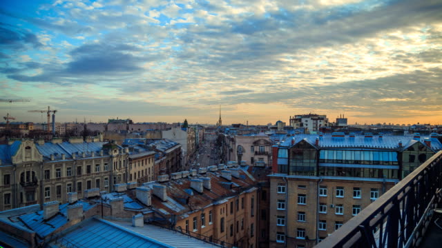Panorama-to-the-streets-of-St.-Petersburg-in-the-evening.-Timelapse