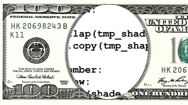 Rows-of-computer-code-in-frame-of-100-dollar-bill
