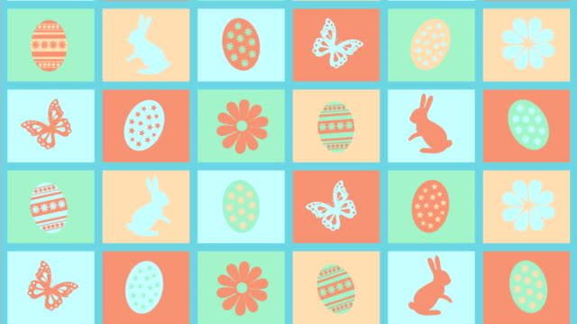 Background-Happy-Easter-with-eggs,-flowers-and-butterflies