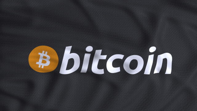 Bitcoin-Flagge-Logo-Animation,-Flagge-mit-Textur-und-Winken