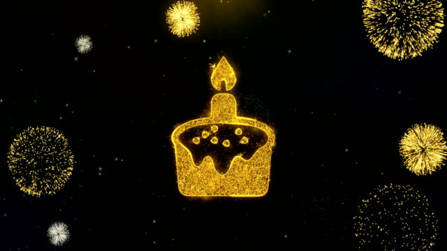 Geburtstag-Osterkuchen-Symbol-auf-Gold-Partikel-Feuerwerk-Display.