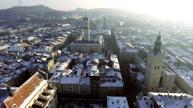 Day-aerial-shot-of-central-part-of-Lviv-city