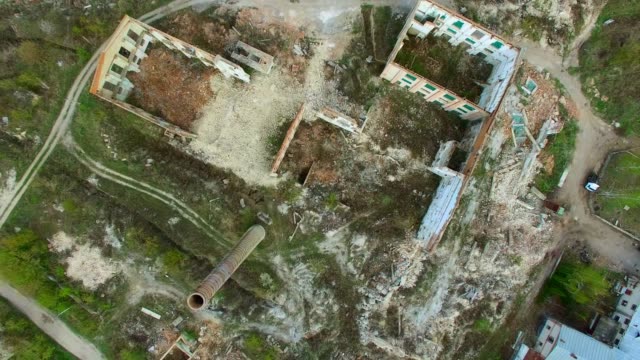 Aerial-view-of-a-destroyed-factory.-Remains-of-buildings.