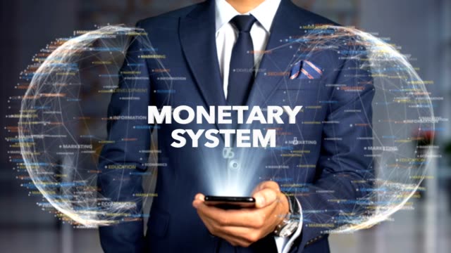 Geschäftsmann-Hologramm-Concept-Economics-Währungssystem