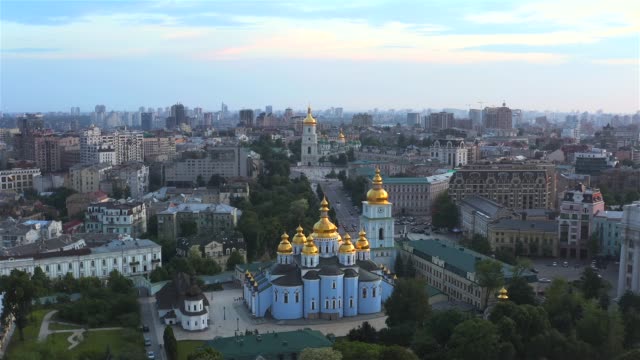 Aerial-view-of-the-domes-of-St.-Sophia-Cathedral-and-the-Mikhailovsky-Monastery