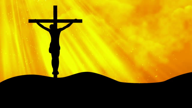 Christ-on-Cross-Rays-Gelbverehrung-loopbarer-Hintergrund