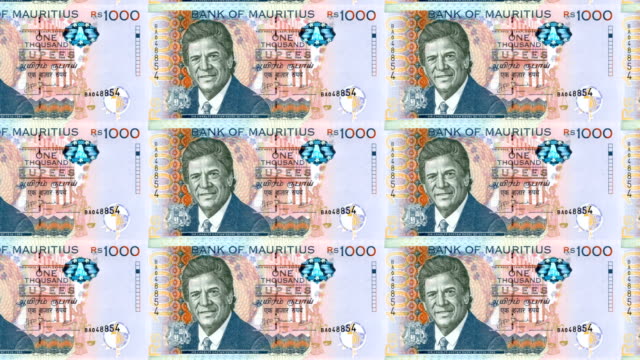Banknoten-von-1000-Rupien-der-Inseln-Mauritius,-Bargeld,-Schleife