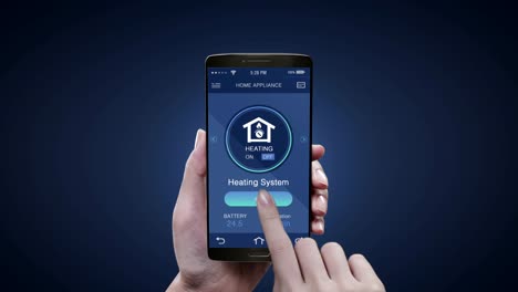 Touching-Smart-home-appliances-application-in-mobile,-smart-phone,-Heating-system-energy-saving-efficiency-control,-internet-of-things.
