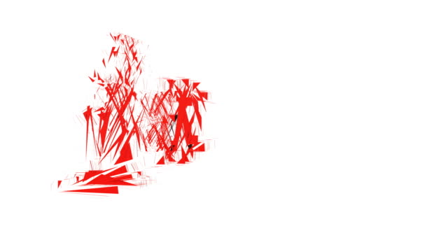 3D-rote-Polygonen-drehen-und-montieren-in-3d-Bitcoin-Symbol-und-die-Freiheitsstatue.-4-k-sauber-3D-Animation-auf-weißem-Hintergrund