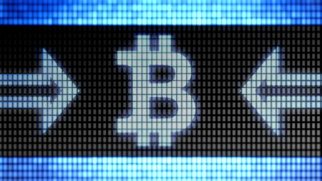 Die-Bitcoin-Symbol-auf-dem-Bildschirm.-Looping.