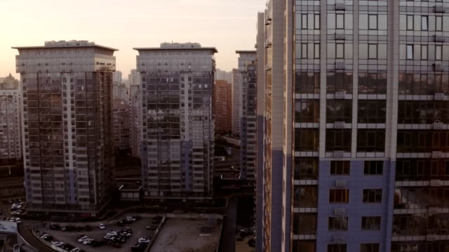 Aerial-view-modern-glass-building-in-Kyiv,-Ukraine,-European-modern-architecture.