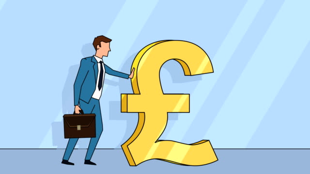 Flat-cartoon-businessman-character-with-case-bag-pushes-a-pound-sterling-sign-money-concept-animation-with-alpha-matte