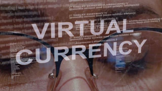Virtueller-Währungstext-auf-dem-Hintergrund-von-Entwicklerinnen