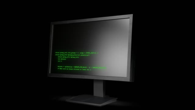 Computerbildschirm-mit-Programmiercode-auf-schwarzem-Hintergrund