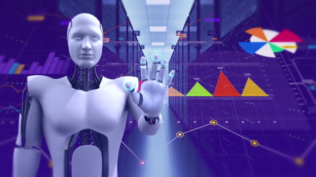 Futuristische-KI-Humanoid-Roboter-Controlling-Internet