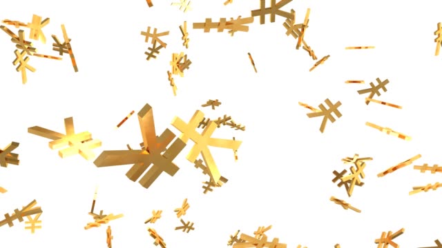 Shiny-Golden-Yen-Signs-Falling-Down-in-Slow-Motion-3D-Animation---4K-Seamless-Loop-Motion-Background-Animation