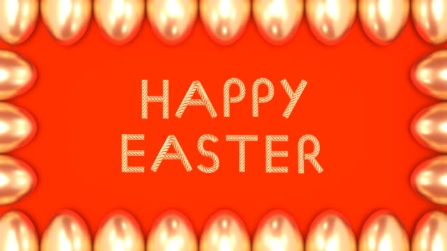 Goldener-Text-glücklich-Ostern-mit-einem-Rahmen-von-Eiern-auf-hellen-Hintergrund-geschleift-3D-Animation